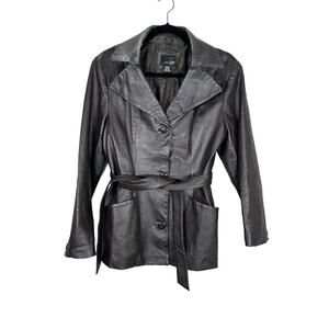 Vintage 90s Y2K East 5th Genuine Leather Brown Belted Jacket size Large